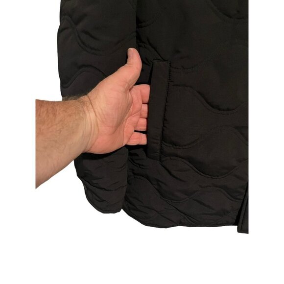 Stoic Puffer Coat Men's Large Solid Black Full Zip Hooded Pockets Parka Jacket - Picture 4 of 14